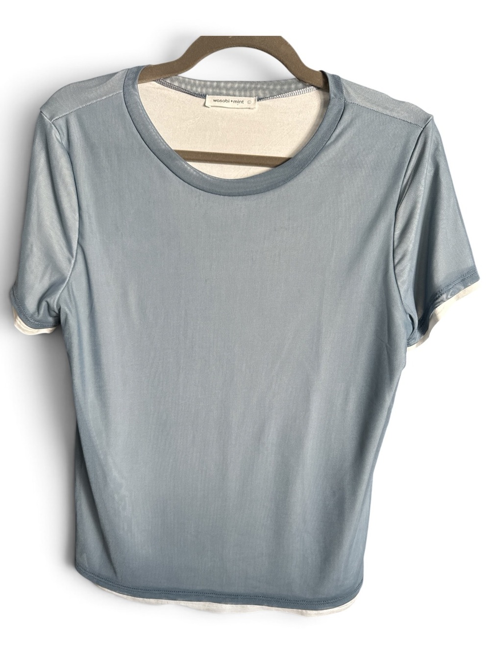 Wasabi + Mint Layered Mesh Top Size Large Blue Gray NWOT